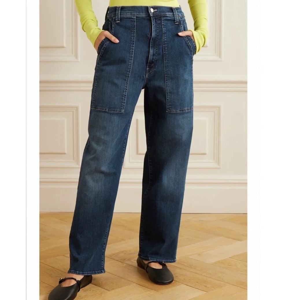 Mother The Quarter Breaker Flood Denim Jeans in Dark Wash Howdy (32)